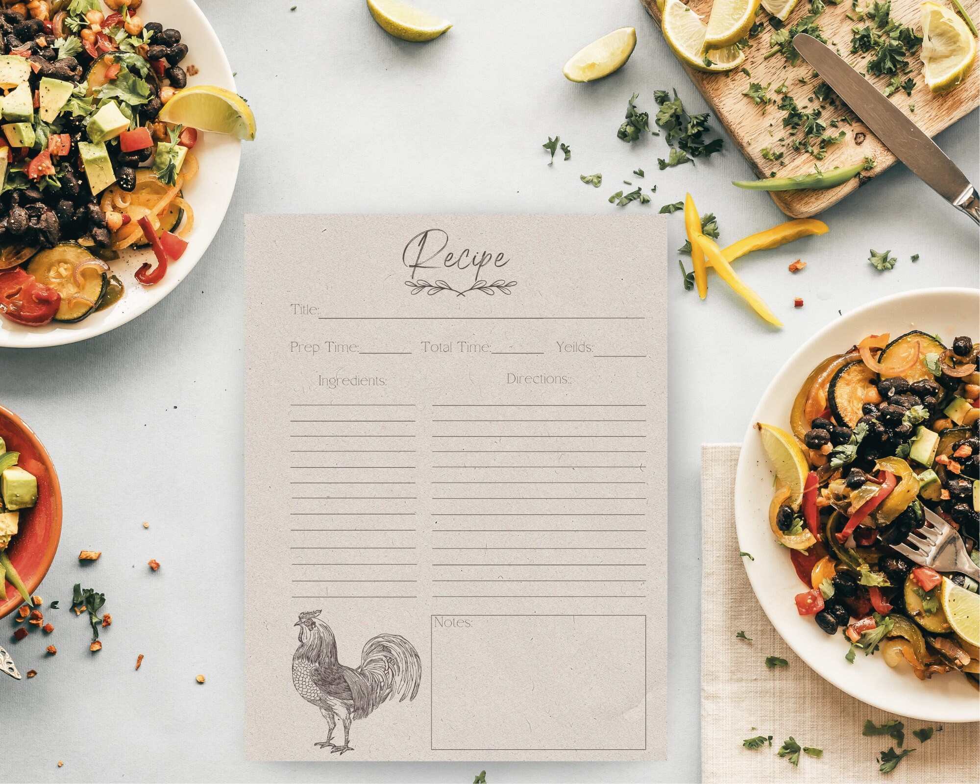 Rustic Farmhouse 8.5X11 Printable Recipe Template Downladable and ...