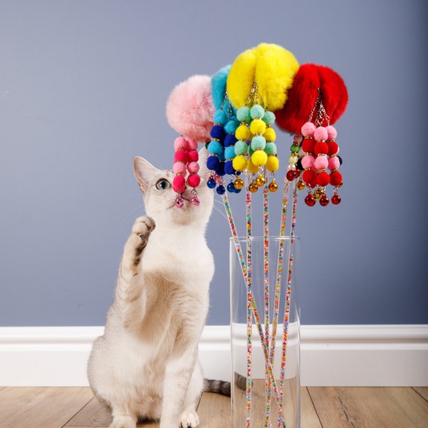 40 cm Cat teaser Rabbit ball, cat toy, cat wand, interactive cat toy, proffesional teasers, cat teasers for show.