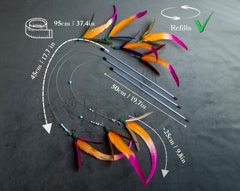 95cm Flying Feather Cat Wand Toy, Interactive Teaser, Hunting and Sensory, Replaceable Refill