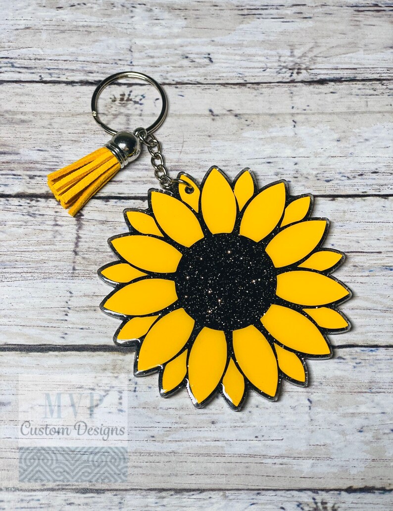 Sunflower Keychain Sunflower Glitter Keychain Glitter Etsy