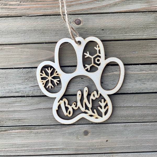 Personalized Cat Paw with Snowflakes Christmas Ornament - Laser Engraved The perfect gift for a cat lover. Kitten, Fluffy Cat, Paw Kitty Paw