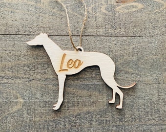 Greyhound Personalized! Your Dog's Name on a Custom Silhouette Christmas Ornament - Laser Engraved The perfect gift for a dog lover.