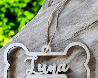 Personalized! Your Dog's Name in a Custom Dog Bone Christmas Ornament - Laser Engraved The perfect gift for a dog lover.