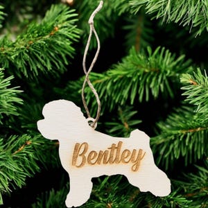 Bichon Frise Personalized! Your Dog&#39;s Name on a Custom Silhouette Christmas Ornament - Laser Engraved The perfect gift for a dog lover.