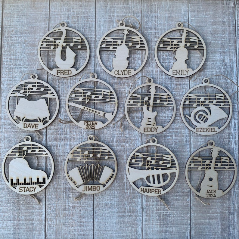 Musical Instrument Ornament Personalized Wooden Christmas Etsy