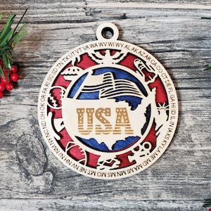 USA With State Abbreviations Around Christmas Ornament - Souvenir - Family Trip - Travel Ornament - State Gift - Road Trip - 3d Ornament