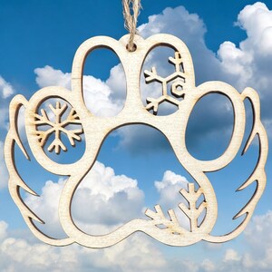 Cat Paw with Snowflakes and Wings Christmas Ornament - Laser Engraved The perfect gift for a cat lover. Kitten, Fluffy Cat, Paw, Kitty Paw