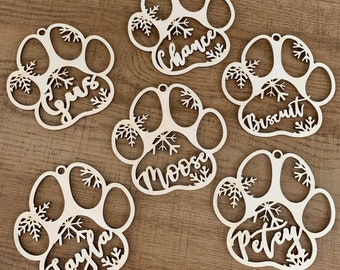 Personalized! Your Dog's Name on a Custom Dog Paw Christmas Ornament - Laser Engraved The perfect gift for a dog lover.