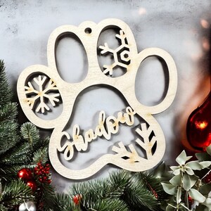 Personalized! Your Cat&#39;s Name on a Custom Cat Paw Christmas Ornament - Laser Engraved The perfect gift for a cat lover.