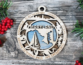 Maryland (MD) State Christmas Ornament - Souvenir - Family Trip - Travel Ornament - State Gift - Road Trip - 3d Ornament