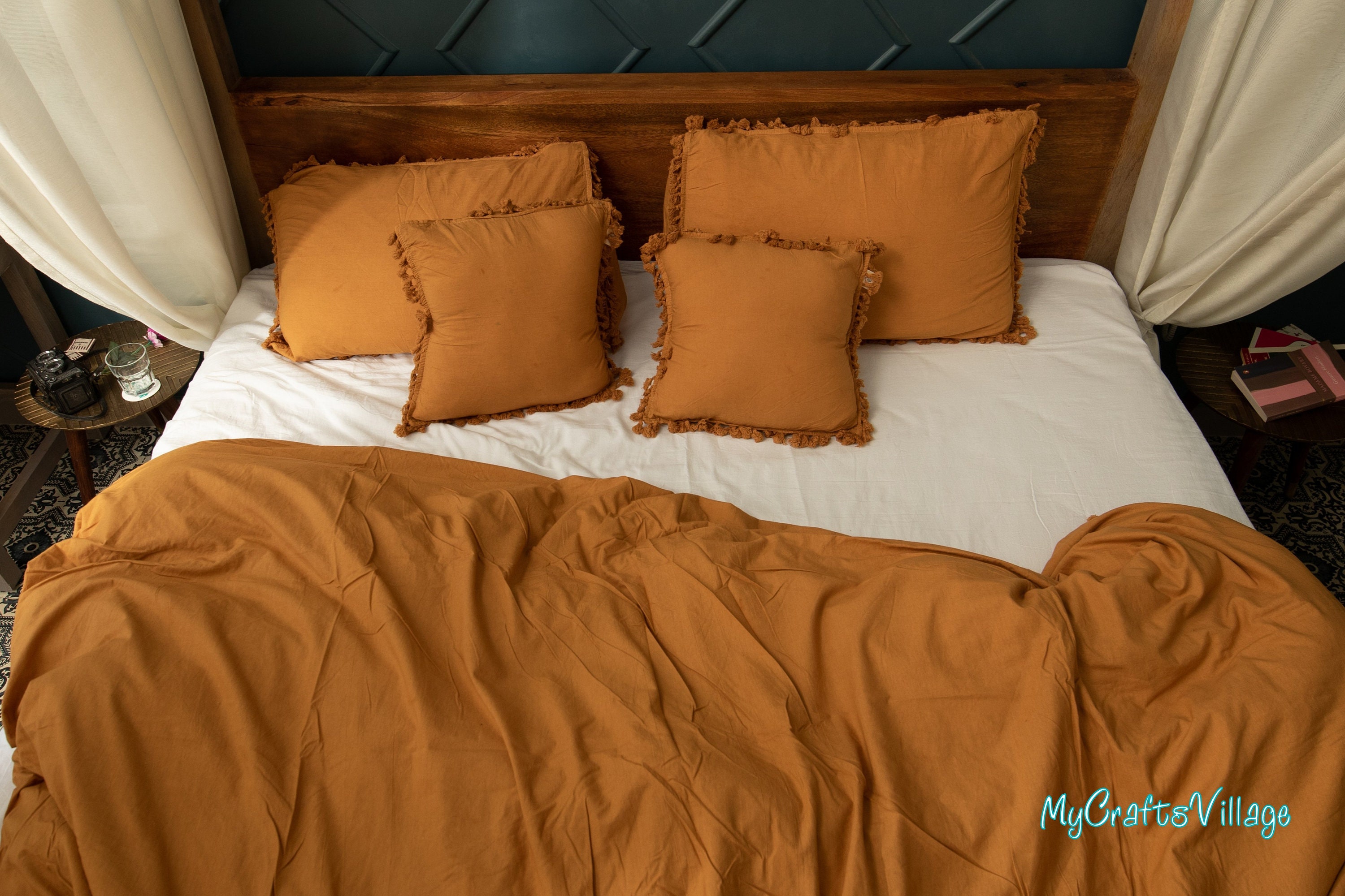 Rust Cotton Duvet Quilt Cover With Tassels Bohemian Bedspread Etsy