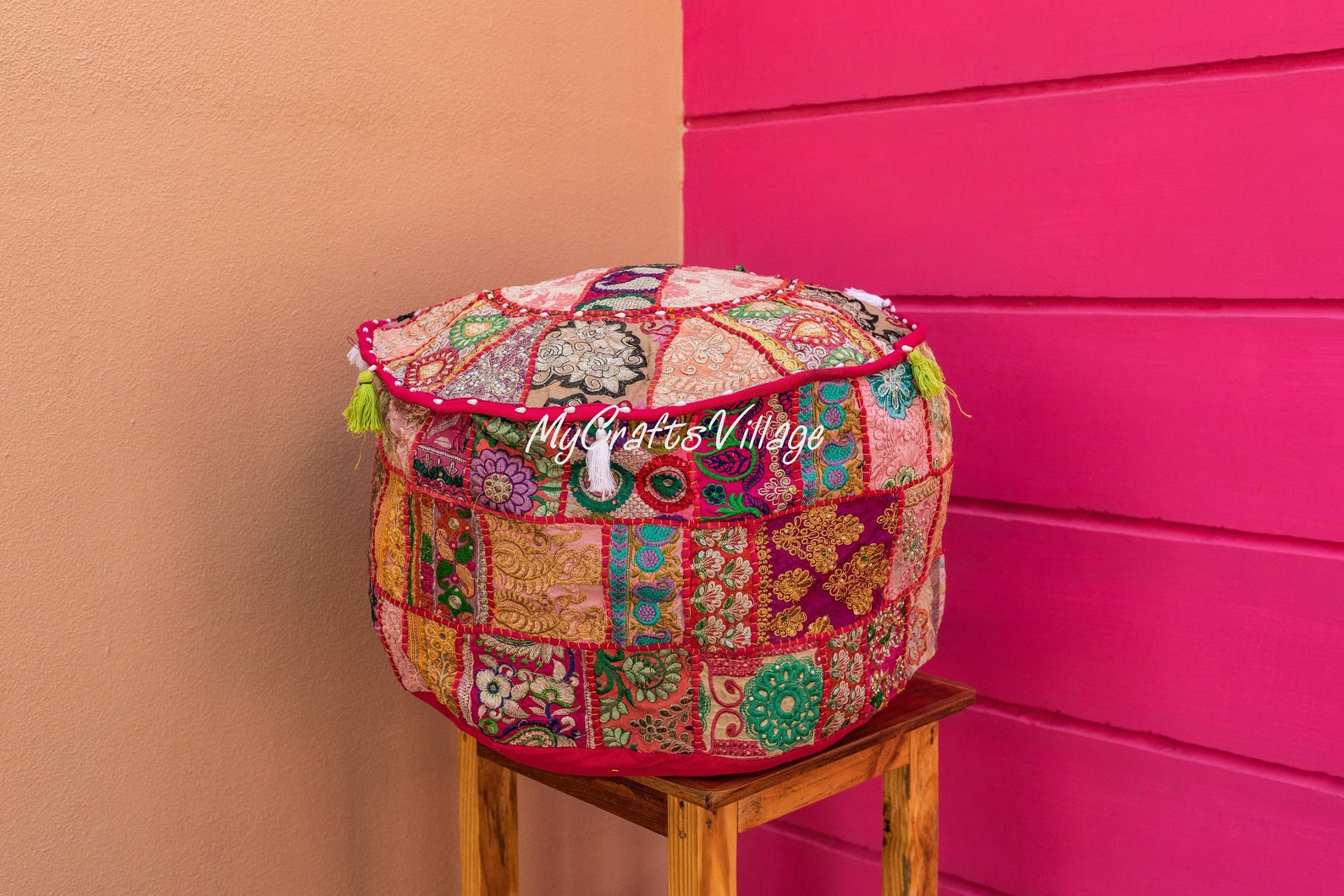 Boho rosa Runde Sitz Pouf Abdeckung osmanische Möbel | Etsy