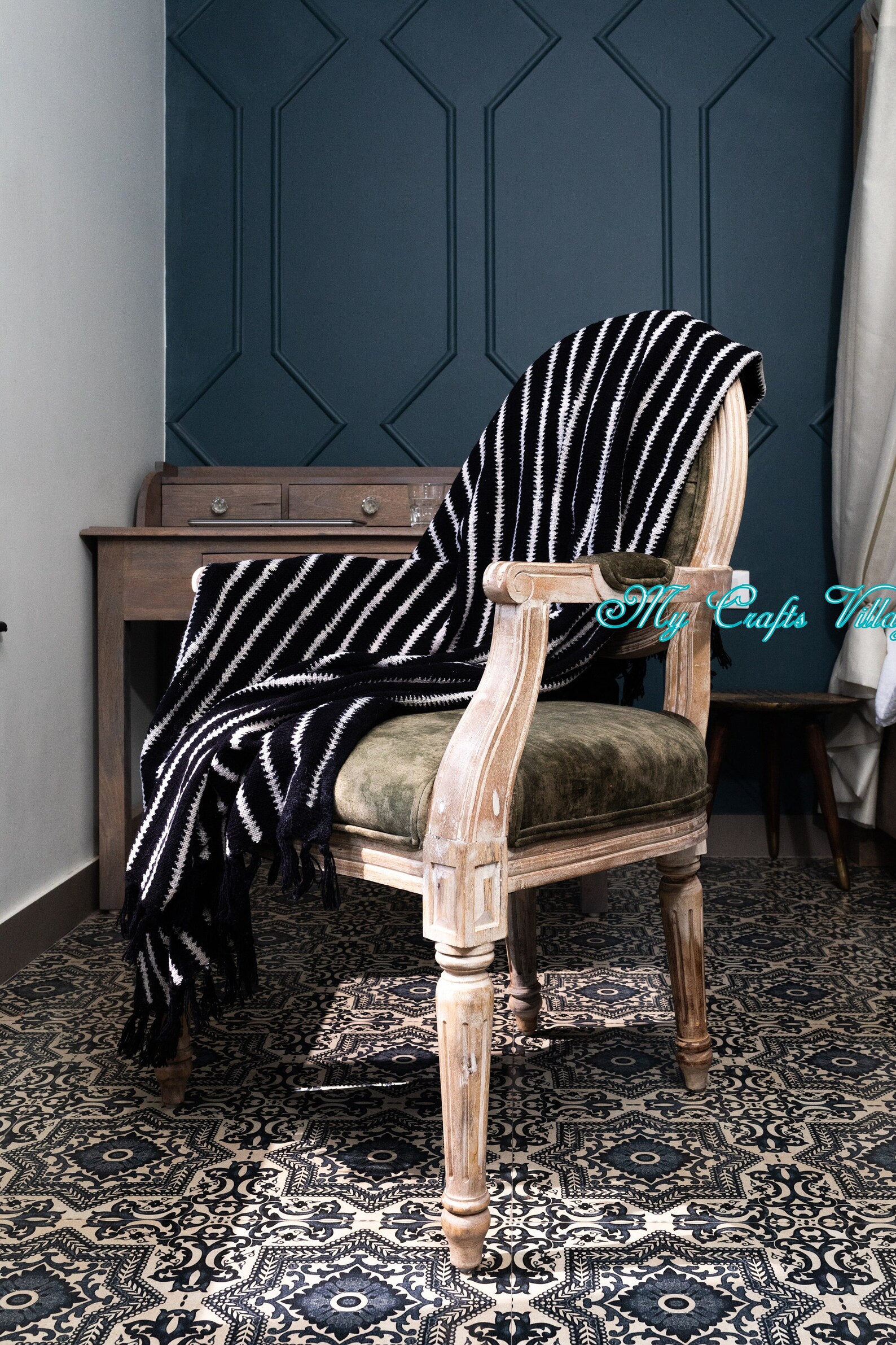 Black & White Blanket Fringed Striped Linen For Home Armchair Etsy