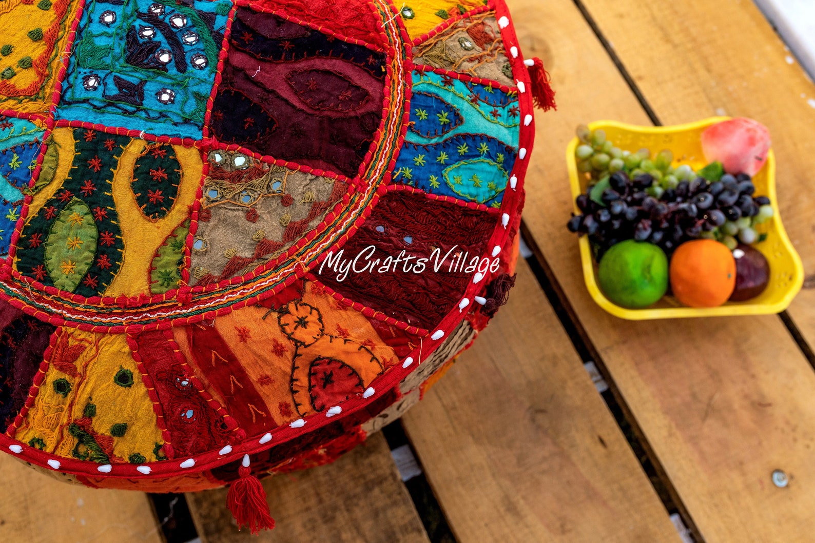 Boho Vintage Multi Patchwork osmanische runde Sitz Pouf | Etsy