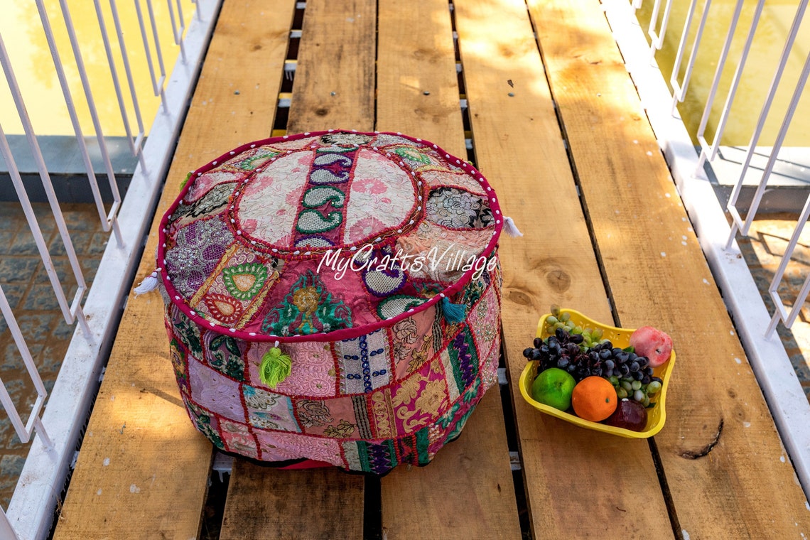 Boho rosa Runde Sitz Pouf Abdeckung osmanische Möbel | Etsy