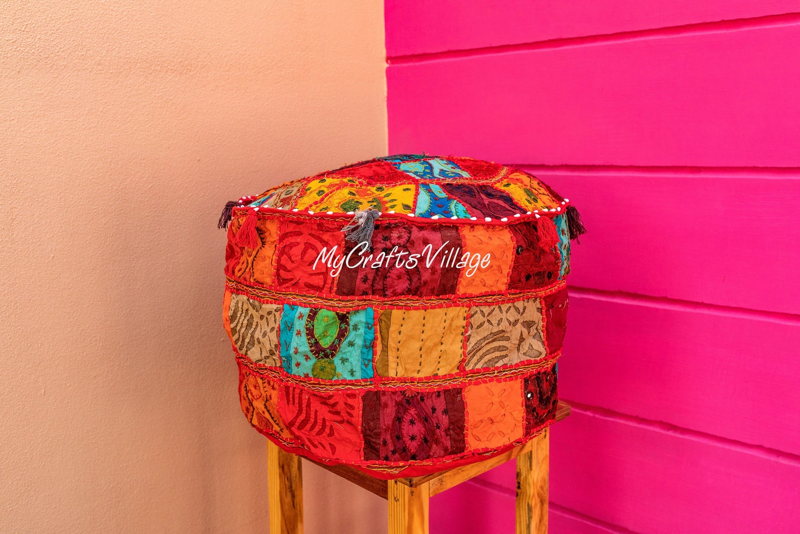 Boho Vintage Multi Patchwork osmanische runde Sitz Pouf | Etsy