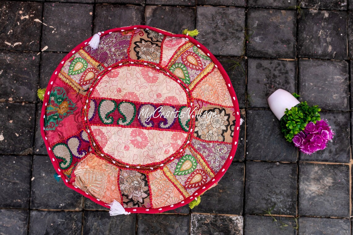 Boho rosa Runde Sitz Pouf Abdeckung osmanische Möbel | Etsy