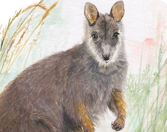 Wallaby Art Print; 8x10 inch; Kangeroo and Joey; Watercolour painting; Australian animals; Gift for nature lover