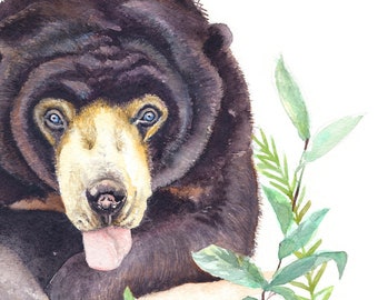 Bear art; Watercolour Bear; Black Bear; Gift for animal lover; A4 art print; Wildlife friends; Sun Bear