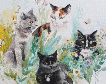 Custom made pet portrait; A4 size watercolour painting; Cat custom painting