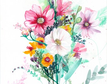 Wildflowers; Flower art print; Watercolour art; Colourful flowers; Australian art; Pretty flowers; Bright florals; Carmel Slater Art;