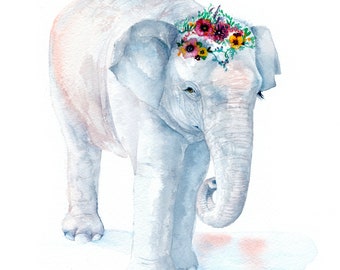 Elephant art; Watercolour Elephant; Baby Elephant; Gift for animal lover; A4 art print; Wildlife friends;