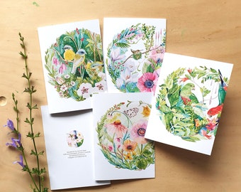 Greeting Cards; 4 pack; Woodland cards; Watercolour card; A6 greeting card; Australian art;