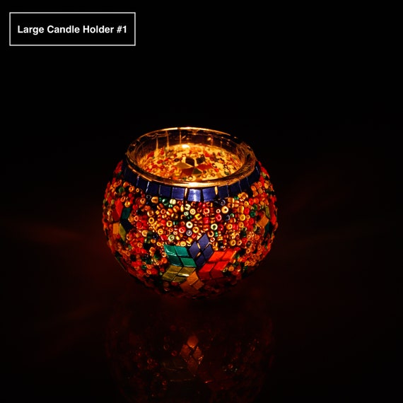 Large Glass Mosaic Candle Holders Luxury Turkish Handmade Mid Etsy