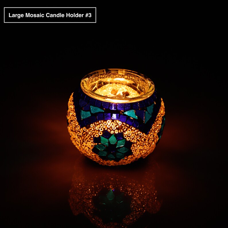 Large Glass Mosaic Candle Holders Turkish Handmade Mid Etsy