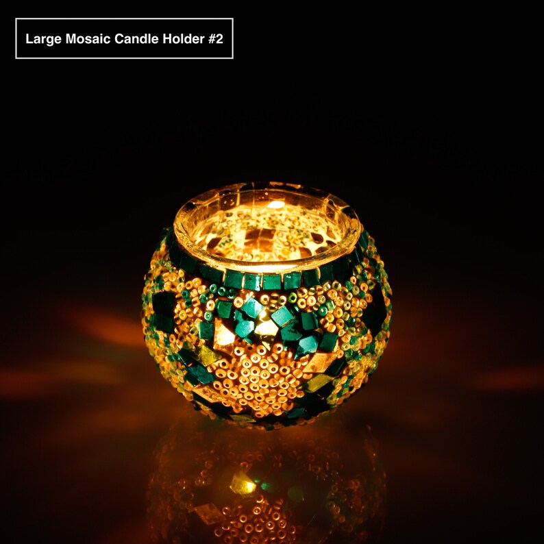 Large Glass Mosaic Candle Holders Turkish Handmade Mid Etsy