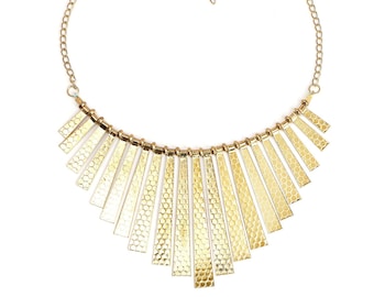 Gold Plated Fringe Bib Necklace, Tribal Metal Spikes Necklace, Matinee Necklace, Choker Jewelry, Gift For Her