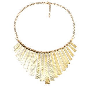 Gold Plated Fringe Bib Necklace, Tribal Metal Spikes Necklace, Matinee Necklace, Choker Jewelry, Gift For Her