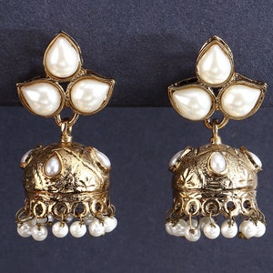 Indian Gold Plated Party Wear Pearl Jhumka Earrings, Traditional Jhumka, Dome Shape Jhumka, Earrings For Women and Girls, Gift for her