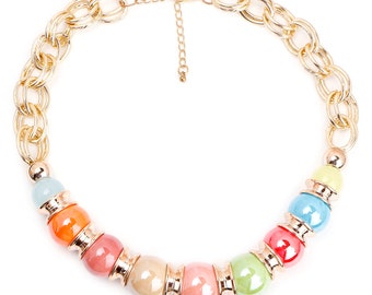 Alloy Metal Acrylic Multi Color Matinee Charm Fashion Statement Necklace, Chunky Necklace, Beach Necklace, Bib Necklace, Fun Necklace