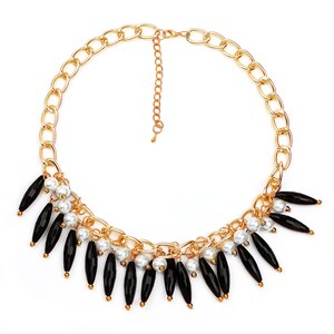 Bohemian Style Black and White Beads Necklace, Chokker Necklace Princess Style Chunky Fashion Necklace Set with Earrings, Statement Necklace