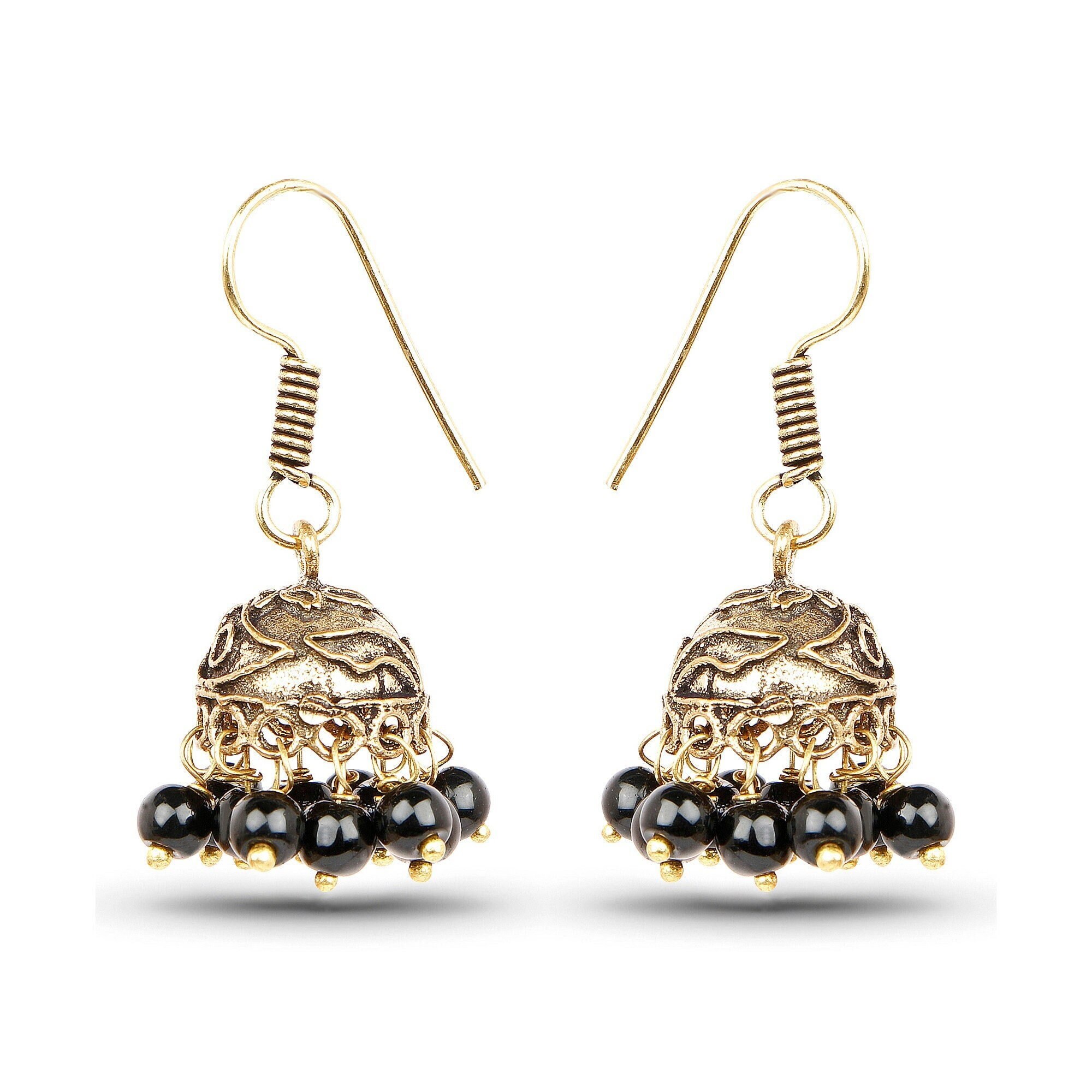 Handmade Dome Shape  Brass Jhumki Earrings with Black Colored Beads Jhumka Earring, Rajasthani Earring, Dangle Earrings for Women and girls