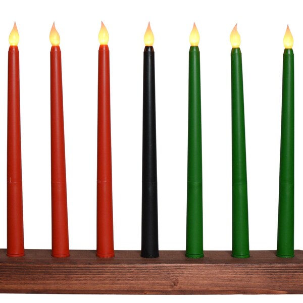 Kwanzaa Kinara - Flameless Battery Powered Electric Candles - Handmade Red Oak Wood Stain Kinara