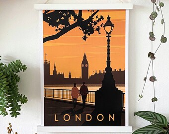 Vintage London Print: Westminster Sunset, Big Ben Poster