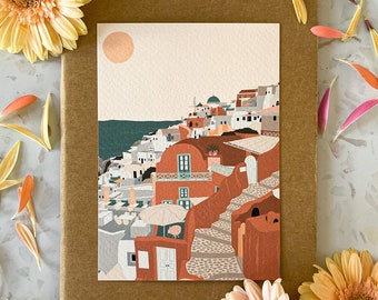 Set of 5 Summer Postcards/ Manarola card / Santorini Card / Porto card / Granada card / Bastia card / Summer holiday cards / Travel postcard