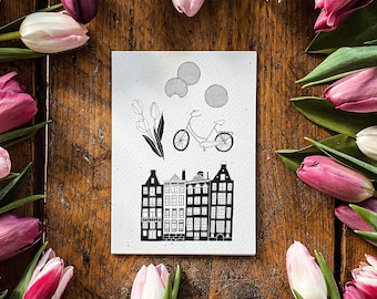 Handmade Amsterdam Card Set: Illustrated Cityscape Postcards