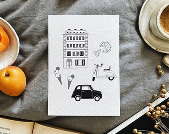 Set of 5 Handmade Black and White Rome travel cards / Rome postcards / Handmade Rome cards/ Rome Print / Rome card pack / Rome postcard pack