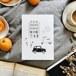 Set von 5 handgemachte schwarz und weiß Rom Reisekarten / Rom Postkarten / handgemachte Rom Karten / Rom Druck / Rom Karte Pack / Rom Postkarte Pack