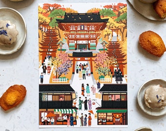 Retro Cities - Kyoto print, Kyoto wall art, Kyoto poster, Kyoto art print, Fall Kyoto art print, Kyoto Retro poster, Kyoto vintage print