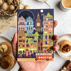 Set of 5 Retro City postcards / London postcard / Colmar postcard / New York postcard / travel postcards / Bruges postcard / Kyoto print image 1