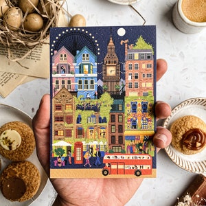 5er Set Retro City Postkarten / London Postkarte / Colmar Postkarte / New York Postkarte / Reisepostkarten / Brügge Postkarte / Kyoto Print