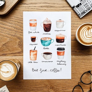 But first...Coffee print / coffee print / Coffee handmade print / Coffeeshop print / Coffee wall art / Coffee poster / coffee lover gift image 1