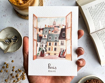 Set of 5 handmade City cards / handmade Paris postcard / Amsterdam card / London postcard / Lisbon card / Venice postcard / Paris print