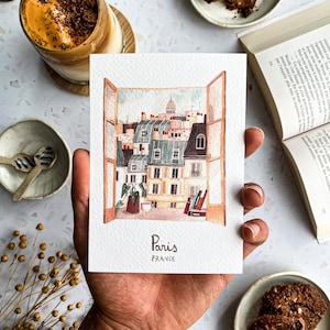 Set of 5 handmade City cards / handmade Paris postcard / Amsterdam card / London postcard / Lisbon card / Venice postcard / Paris print image 1