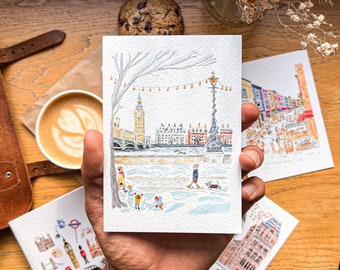 Set of 5 handmade London postcards / London cards / Cute London Watercolour postcard / Handmade London print / London Big Ben card pack /