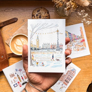 Juego de 5 postales de Londres hechas a mano / Tarjetas de Londres / Bonita postal de acuarela de Londres / Impresión de Londres hecha a mano / Paquete de tarjetas del Big Ben de Londres /